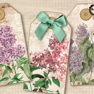 Shabby lilac ephemera tags, cottage chic printable floral ephemera tags, scrapbooking, junk journal, instant digital download