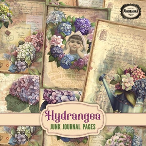 Hydrangea Journal Printable Pages - Vintage Floral Junk Journal, Decoupage Collage Sheets for Crafting