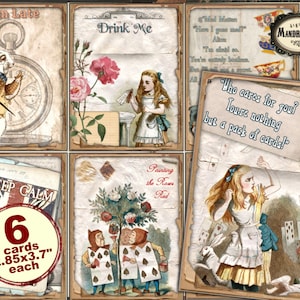 Alice in Wonderland cards with quotes, Wonderland cards, Alice cards, Alice in Wonderland journaling, digital instant download