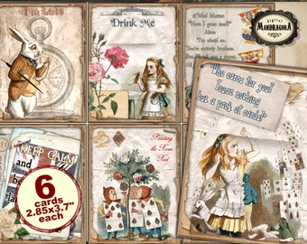 Alice in Wonderland Cards with Quotes: Ephemera for Scrapbooking (Digital Download)