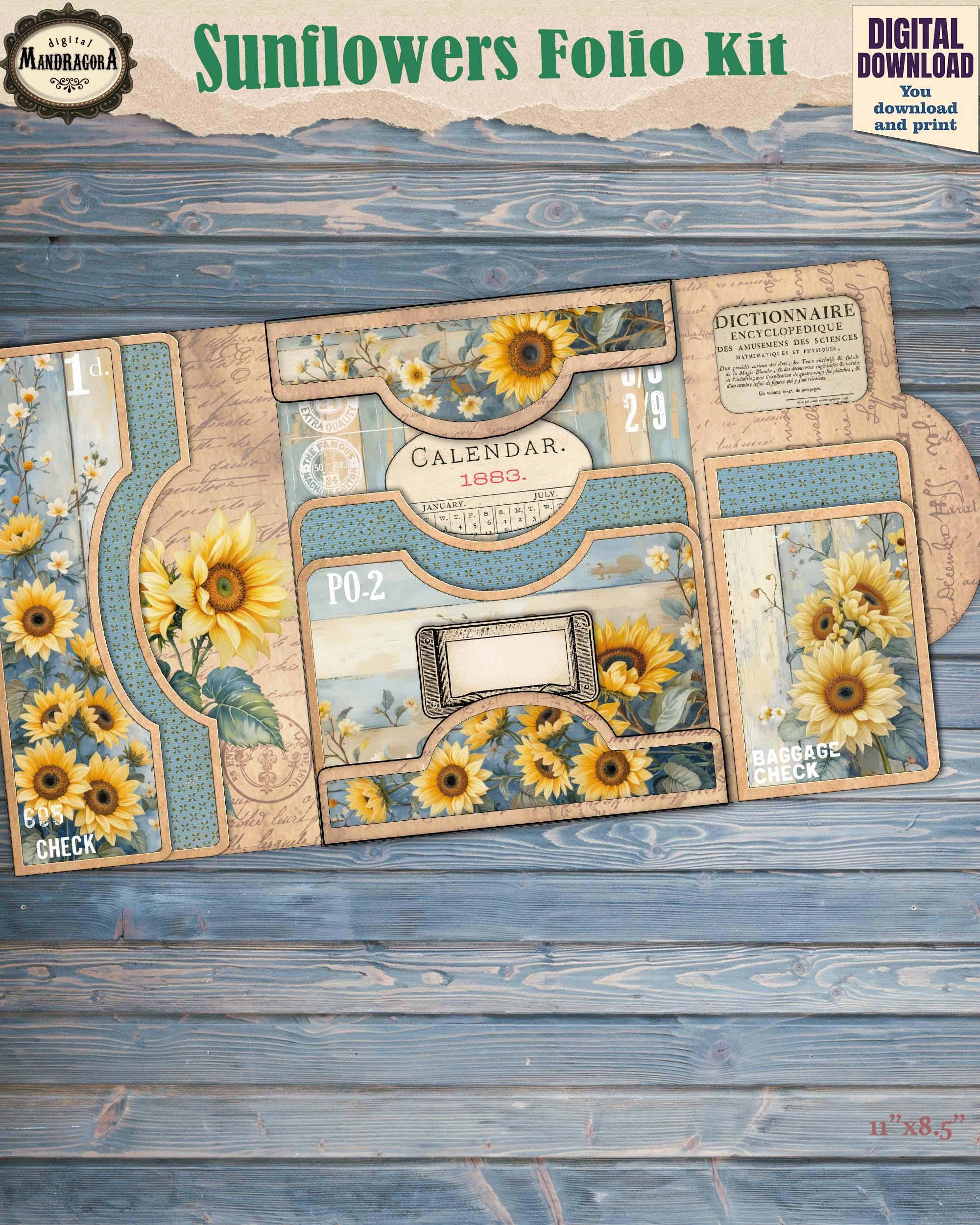 Printable Sunflower Junk Journal Folio Kit – Vintage Floral Ephemera ...