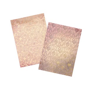 May include: Two sheets of decorative paper with a pink and gold floral pattern. The paper has a subtle shimmer and is perfect for crafting or scrapbooking.