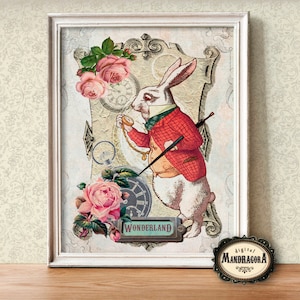 Alice in Wonderland White Rabbit Print: Vintage Wall Art (Digital Download)