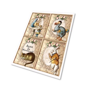 Alice in Wonderland stationery envelopes, Wonderland cards, Wonderland stamps and digital Tea party invitation cards