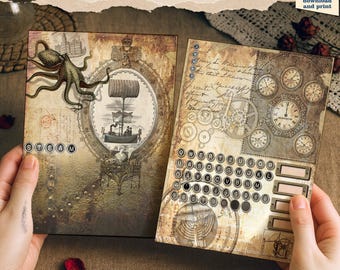 Steampunk Paper Pack - Victorian Fantasy Industrial Collage Backgrounds for Scrapbooking & Card Making