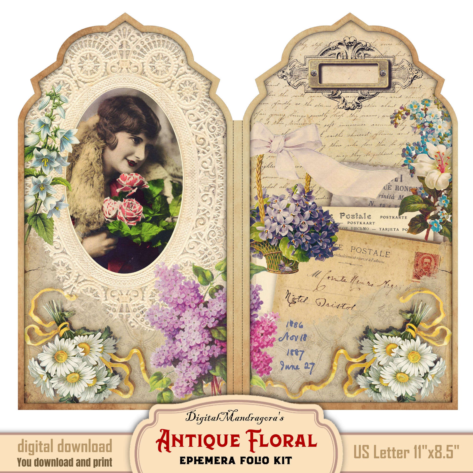 Floral Ephemera Folio Kit: Vintage Junk Journal DIY (digital Download ...