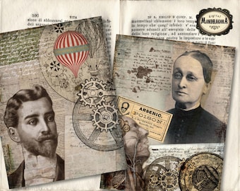 Steampunk Digital Collage Papers: Victorian Printable (Digital Download)