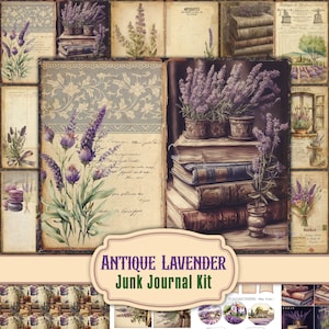 Vintage Ephemera Junk Journal Kit - Antique Lavender Watercolor with Journal Tags, Cards, and Pockets -  Instant Digital Download
