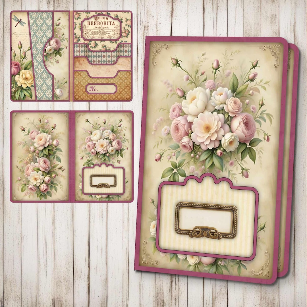 Romantic Junk Journal Kit • Printable Shabby Floral Pastel Folio With ...