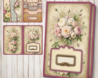 Romantic Junk Journal Kit • Printable Shabby Floral Pastel Folio with Roses