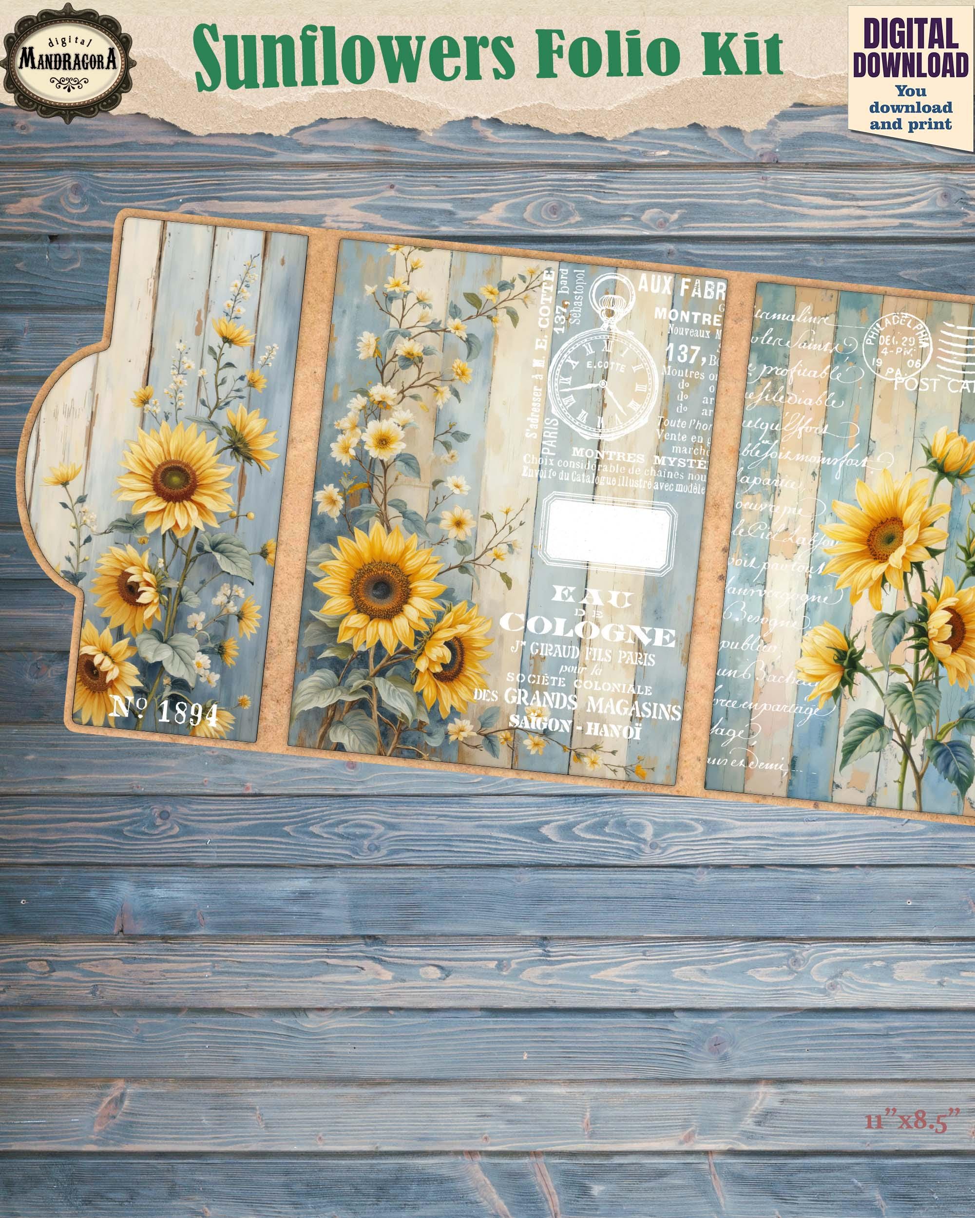 Printable Sunflower Junk Journal Folio Kit – Vintage Floral Ephemera ...