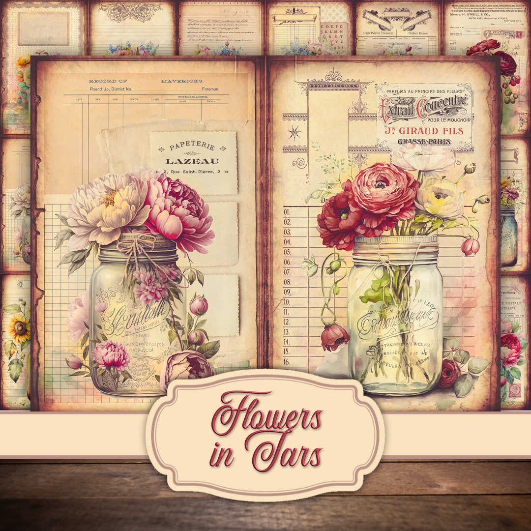 Watercolor Flower Bouquet Junk Journal Pages: Cottagecore Ephemera ...