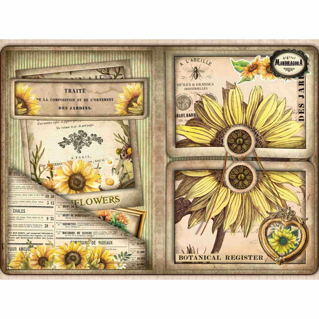 Sunflower Junk Journal Kit: Printable Ephemera Folio (digital Download ...