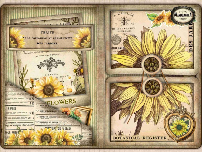 Sunflower Junk Journal Kit: Printable Ephemera Folio (digital Download ...