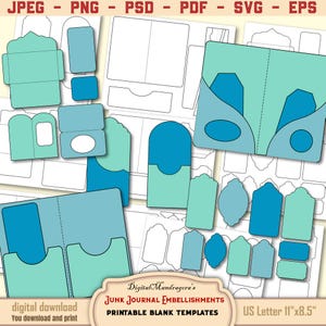 Junk Journal Embellishments Digital Prints - Blank Template - Cards, Tags & Pockets - jpeg, eps, pdf, psd, svg, png - machine - hand cutting