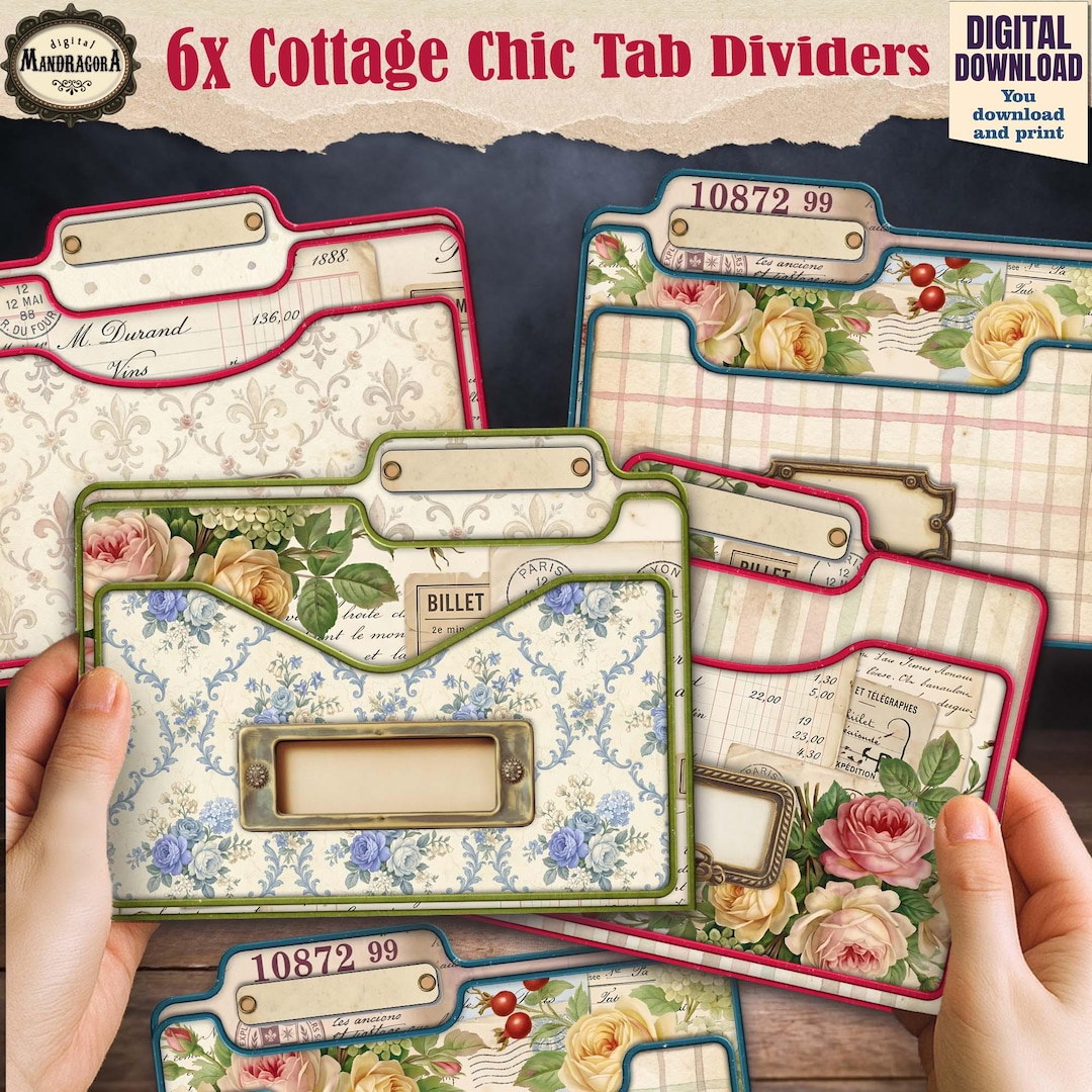 Table Divider Hoder Vintage Mini Tab Divider and Ephemera Holder Set, Cottage Chic Paper ...