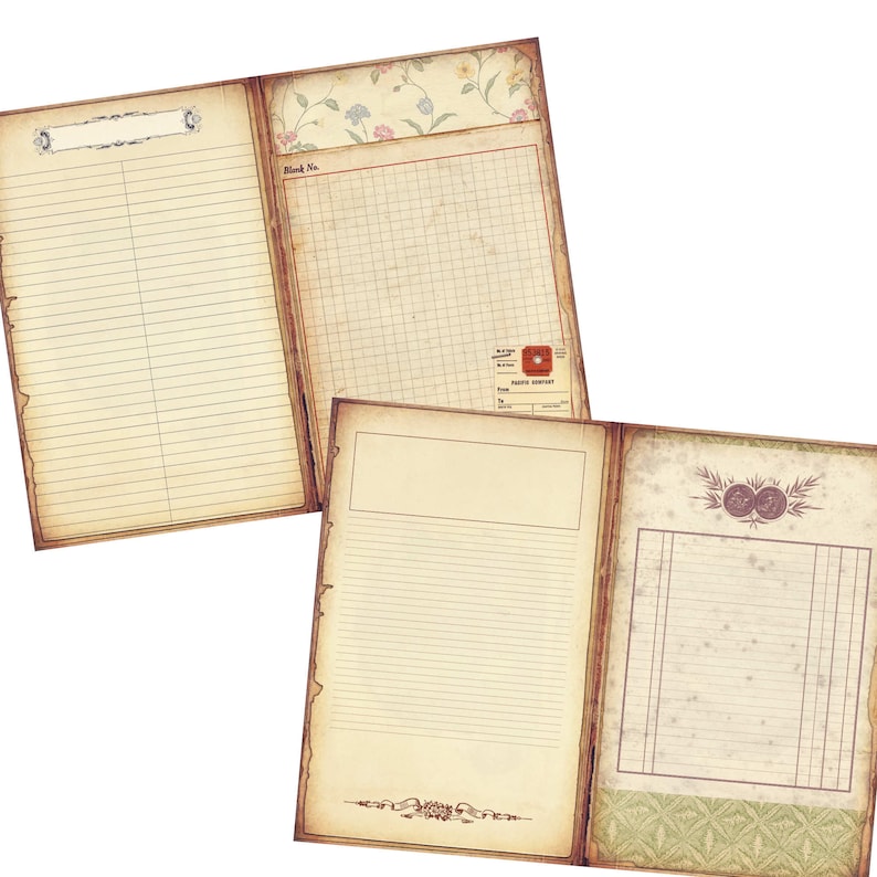 Grunge Shabby Junk Journal Kit with Double Pages - Printable Digital Ephemera