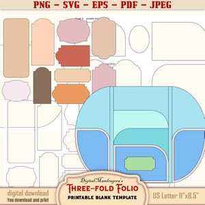 Tri-Fold Folio Kit Template: Printable Junk Journal Pockets (Digital Download)