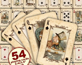 Alice in Wonderland playing cards, Alice in Wonderland full set playing cards, Wonderland party supplies, instant digital download