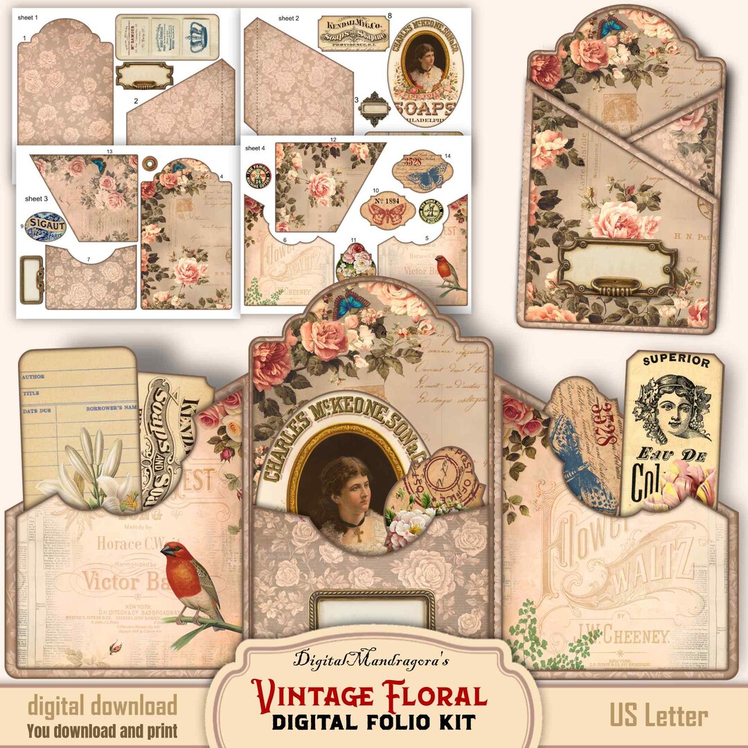 Floral Junk Journal Folio Kit: Vintage Ephemera Holder (digital) - Etsy
