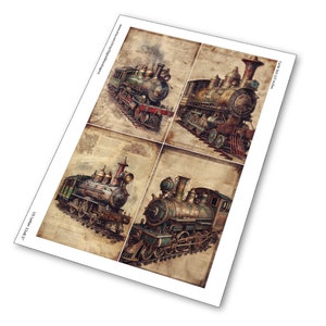 digital download steam locomotive, nostalgic train, Victorian Steampunk, dieselpunk cards, steam fantasy, Victorian traveling, steam transport, steampunk printable, junk journaling, journal cards, digital steampunk, vintage steam trains,
