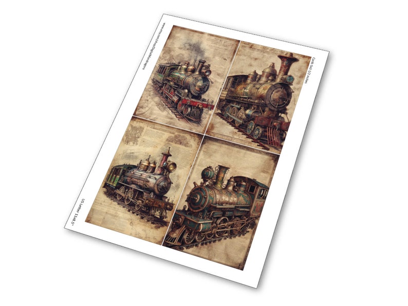 digital download steam locomotive, nostalgic train, Victorian Steampunk, dieselpunk cards, steam fantasy, Victorian traveling, steam transport, steampunk printable, junk journaling, journal cards, digital steampunk, vintage steam trains,