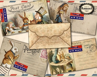 Vintage Alice in Wonderland Envelopes: Printable Stationery (Digital Download)