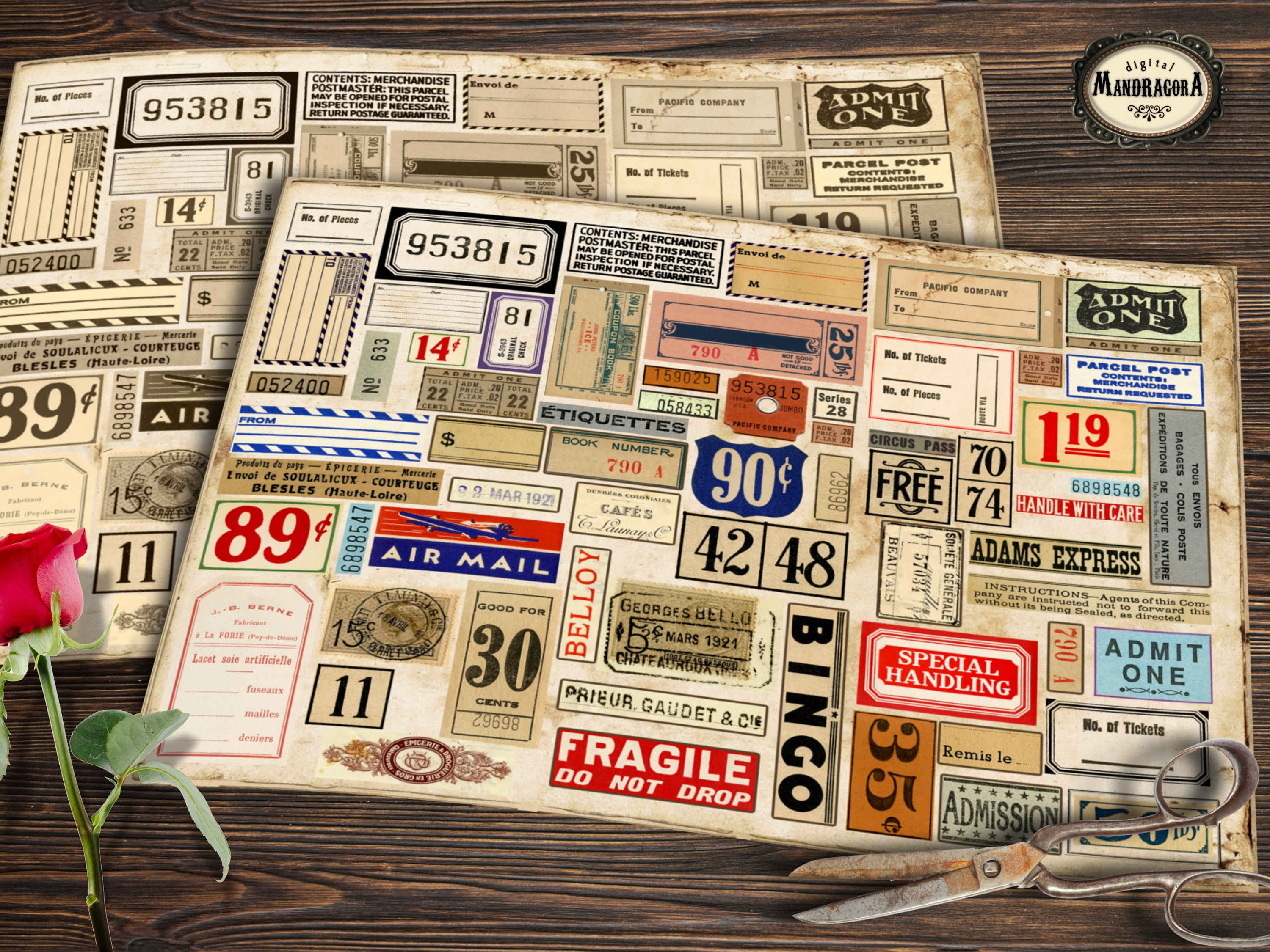 Vintage scrapbooking tags and labels, fussy cut ephemera, die cuts,  …