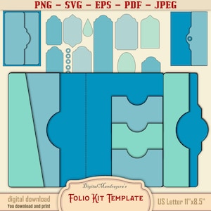 Folio Blank Template with Printable Journal Pockets - Cards Tags for Crafting - Ideal for Junk Journals and Paper Crafts, Commercial use kit
