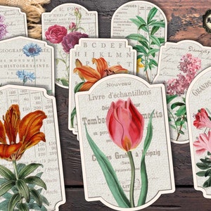 Vintage floral labels shabby cottage chic stickers fussy cuts die cuts scrapbooking labels junk journal labels  digital download