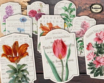 Vintage Floral Labels: Shabby Cottagecore Scrapbook Stickers (Digital Download)
