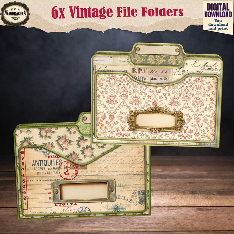 Vintage Mini Tab Folder Pockets, Printable Junk Journal Ephemera Set ...