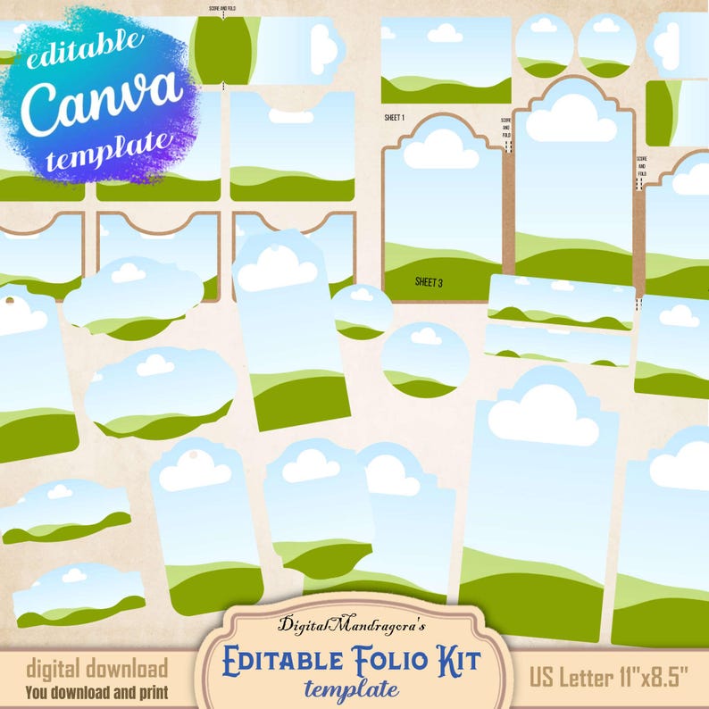 Junk journal folio kit Drag and drop CANVA template