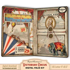 The Circus Girl Folio kit vintage circus junk journal scrapbook craft kit writing paper ephemera paper  digital download