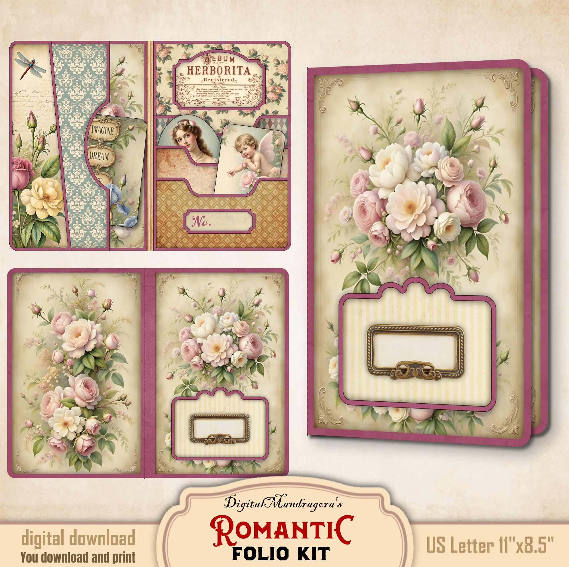 Romantic Junk Journal Kit • Printable Shabby Floral Pastel Folio With ...