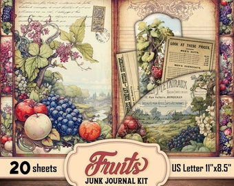 Harvest Fruits Junk Journal Kit: Autumn Ephemera, Tags (Digital Download)