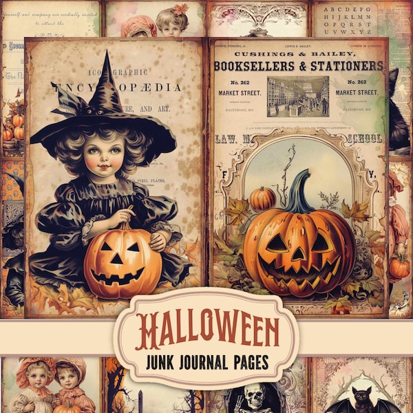 Victorian Halloween Vintage Junk Journal Kit with Printable Pages, cards, labels  and Journaling Tags - Clipart - digital download