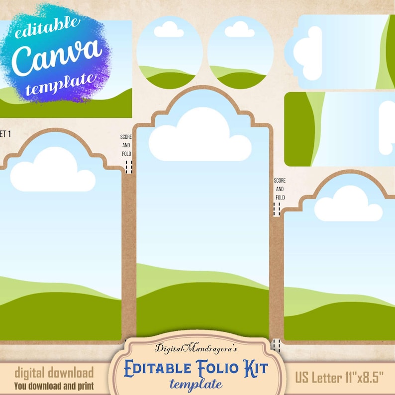 Junk journal folio kit Drag and drop CANVA template