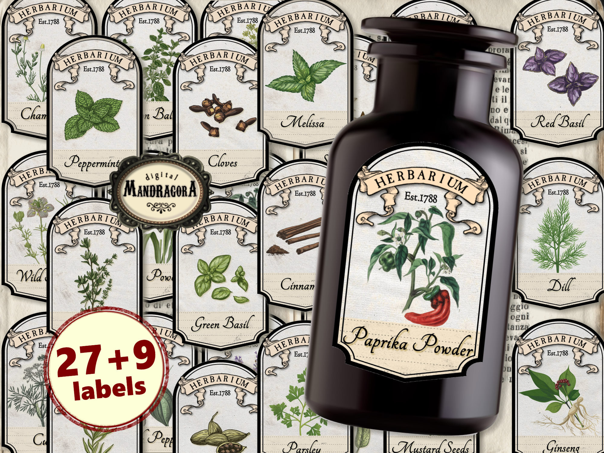 Herbal apothecary labels herb labels herbs spices pharmacy Etsy