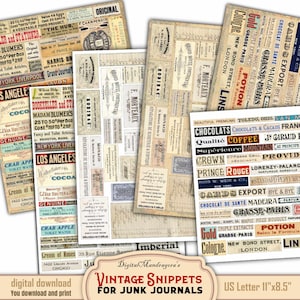 Ephemera Snippets Labels Fussy Cut outs  Vintage printable digital papers Junk Journal add-on Instant Download