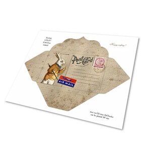 Alice in Wonderland stationery envelopes, Wonderland cards, Wonderland stamps and digital Tea party invitation cards