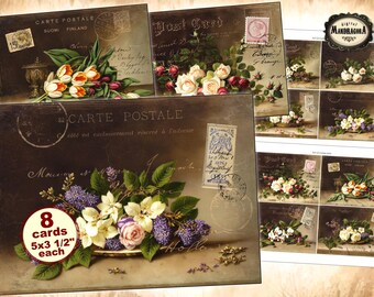 Victorian scrapbook  ephemera junk journal floral collage postcards printable, digital download