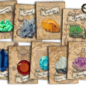 Book of Shadows Grimoire Gypsy Witchcraft crystals  minerals junk journal and scrapbooking cards, digital download