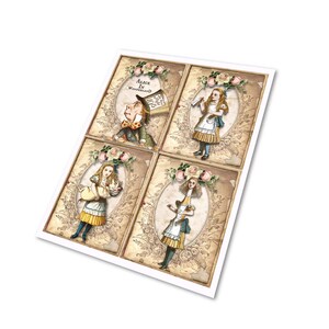 Alice in Wonderland stationery envelopes, Wonderland cards, Wonderland stamps and digital Tea party invitation cards