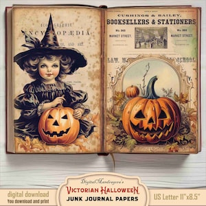 Victorian Halloween Vintage Junk Journal Kit with Printable Pages, cards, labels  and Journaling Tags - Clipart - digital download
