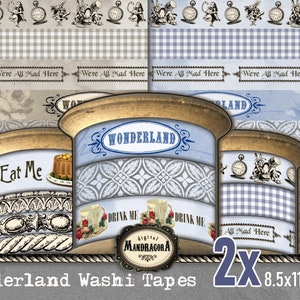 Alice in Wonderland washi tapes,  1", 2.5 cm, digital instant download, Alice scrapbooking, Alice card making, Alice embellishments