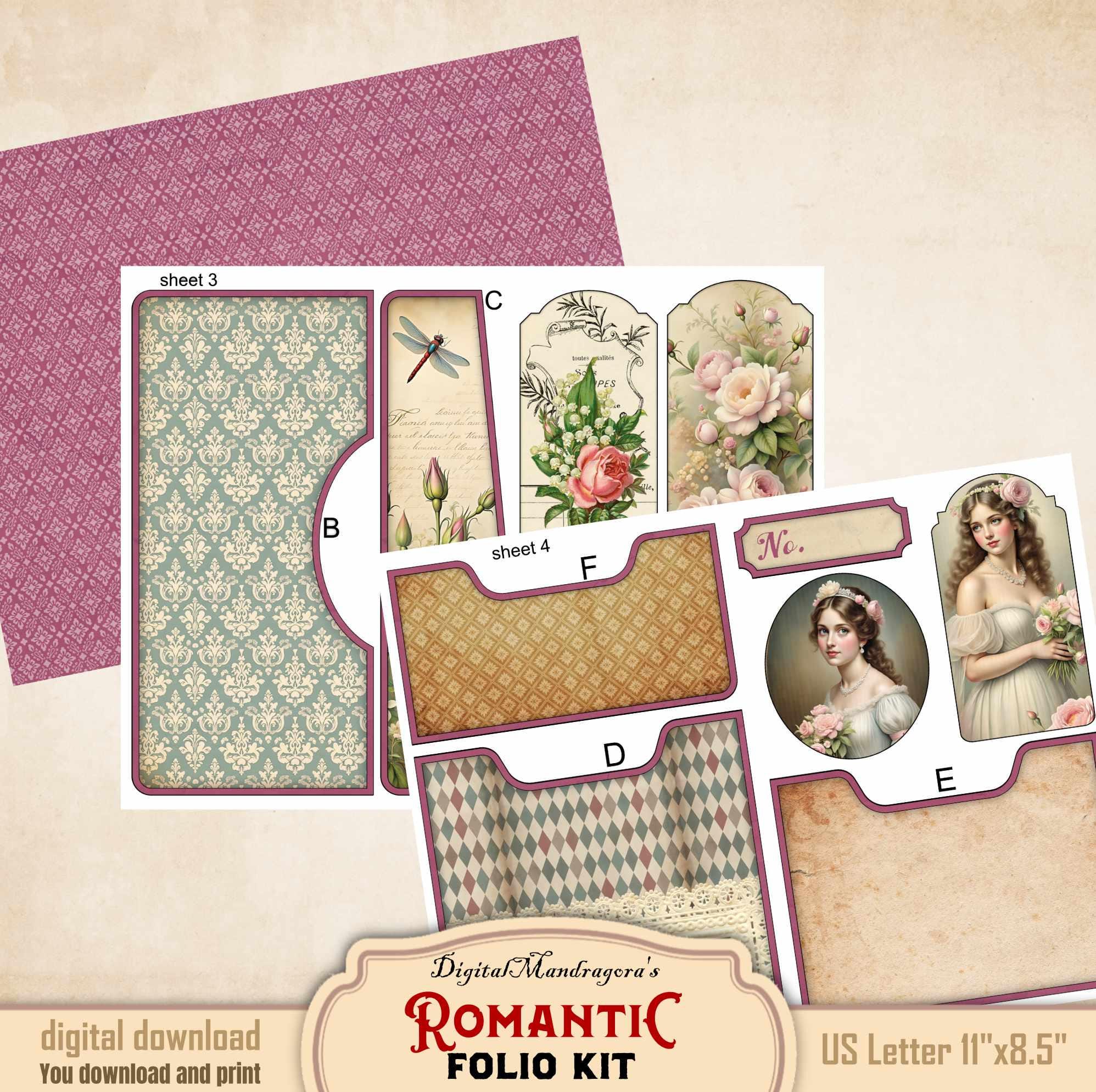 Romantic Junk Journal Kit • Printable Shabby Floral Pastel Folio With ...