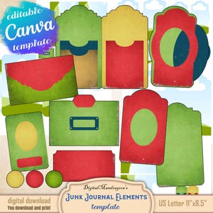 Canva Frames Editable Drag and Drop Templates -Junk Journal Elements - Printable Pockets, Envelopes, Cards, Journal Tags - Paper Crafts