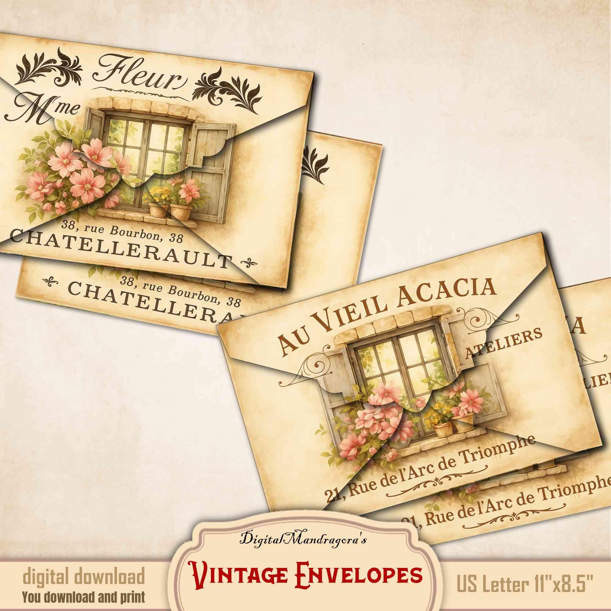 French Envelope Layout Printable Vintage French Envelopes: Shabby Cottage Chic Junk Journal ...