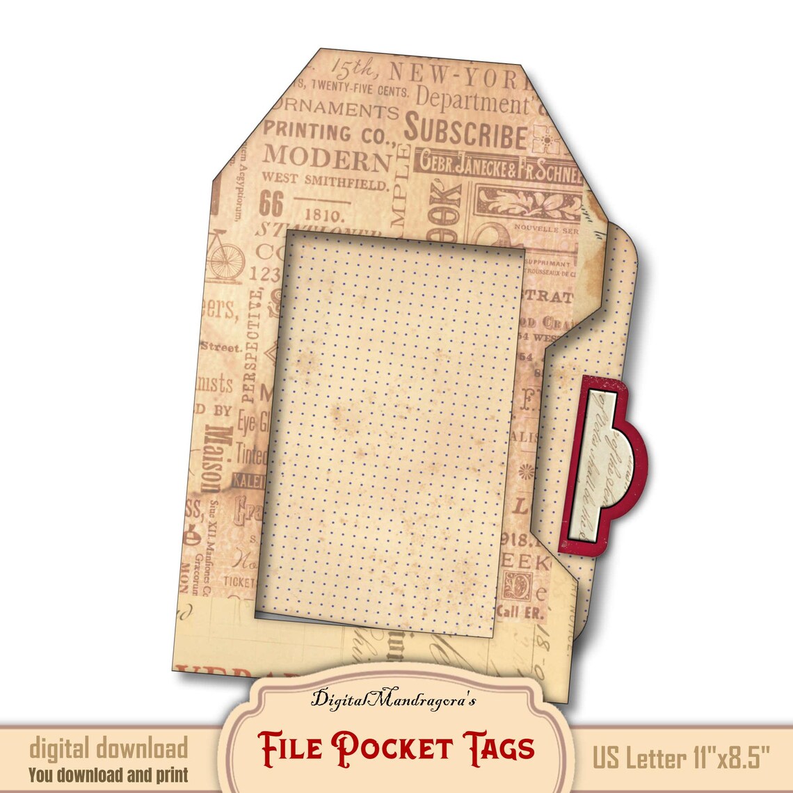 Vintage File Pocket Tags: Printable Junk Journal Embellishments Cut-out ...